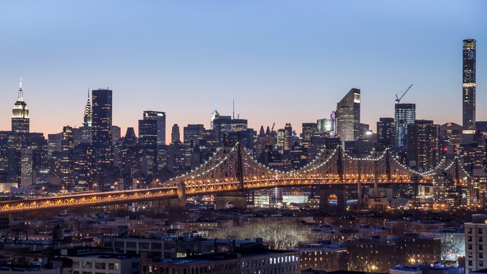 New York City Skyline with Queensboro Bridge at Dusk
