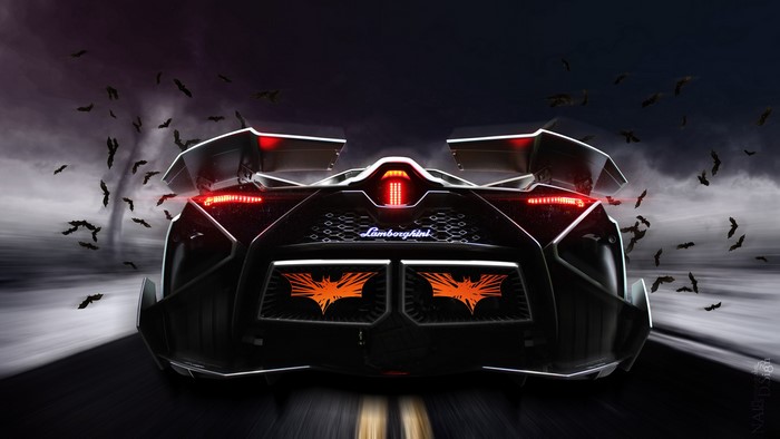Lamborghini Egoista Back View with Bat Silhouettes