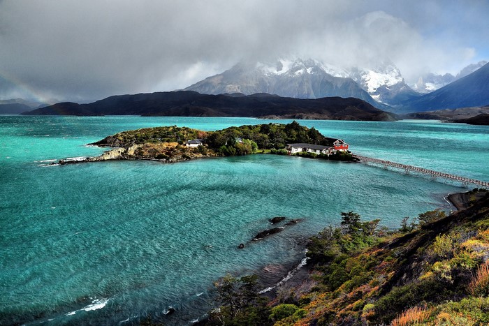 Pehoe Lake Patagonia Chile with Island and Mountains