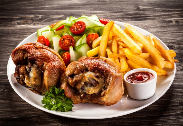 Roast Chicken with French Fries and Salad