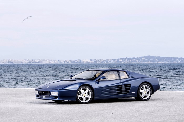 Blue 1991-94 Ferrari 512 TR by the Coast