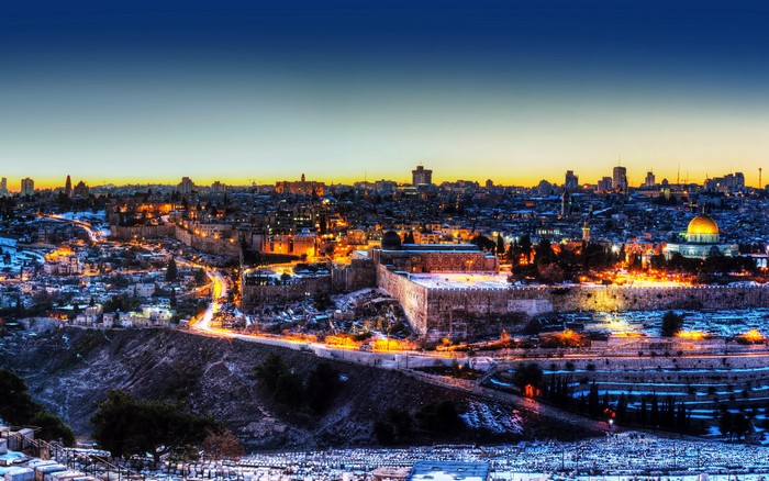 Jerusalem skyline with Dome of the Rock at night