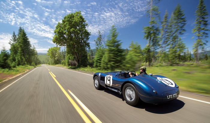 Blue 1951 Jaguar C-Type Cabriolet on a Road