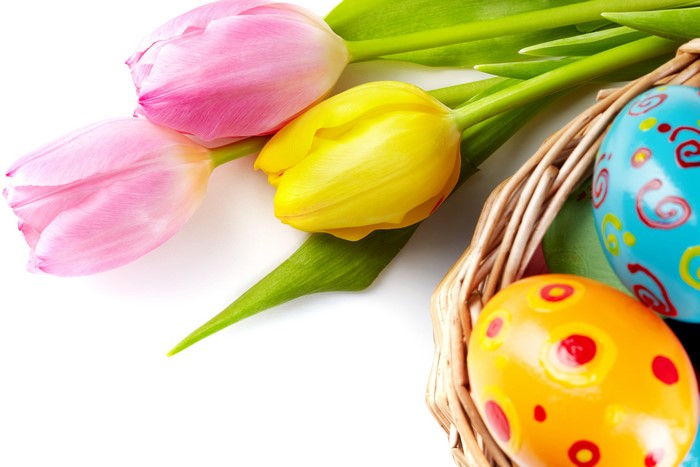 4K Easter Tulips and Eggs in a Basket