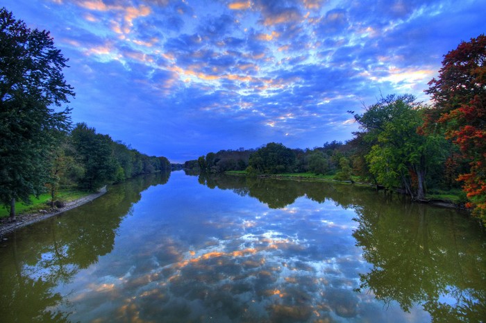 Seneca River Barge Canal with Clouds and Trees