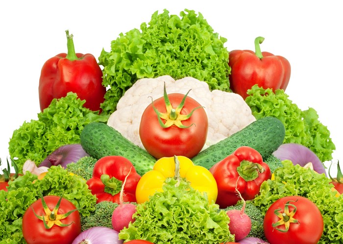 4K Vegetables: Tomatoes, Cucumbers, Bell Peppers, Cauliflower, Lettuce, Radishes, Broccoli, Onions