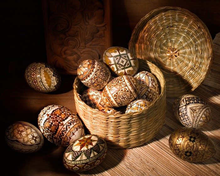 Easter Eggs in Wicker Basket