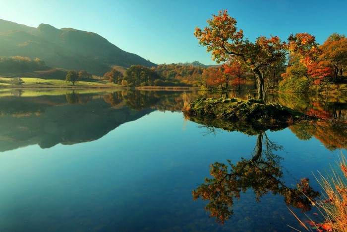 Lake and Mountains in Autumn, England