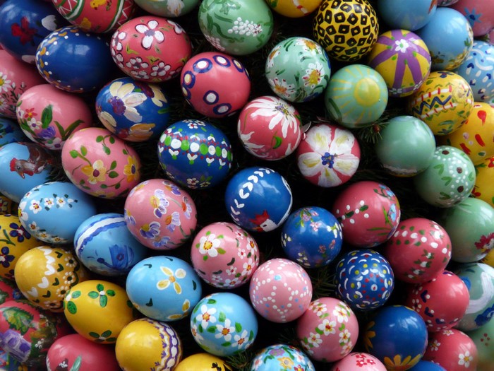 Many colorful painted Easter eggs