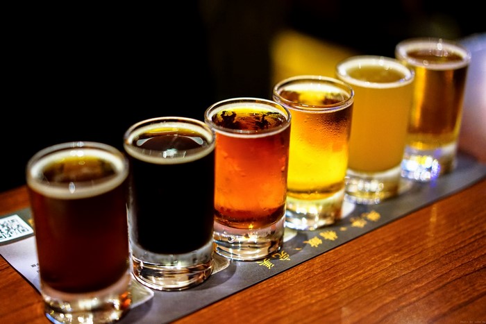 Beer flight in shot glasses