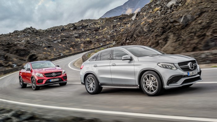 Two Mercedes-Benz GLE-Class Coupes on a mountain road