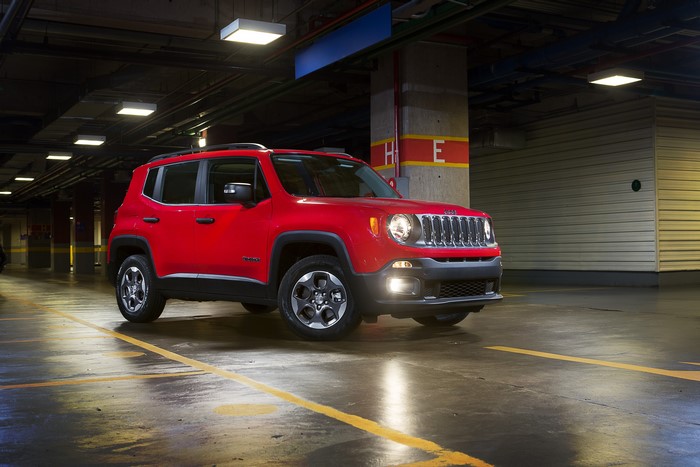 Red Jeep Renegade Sport BR-spec in parking garage