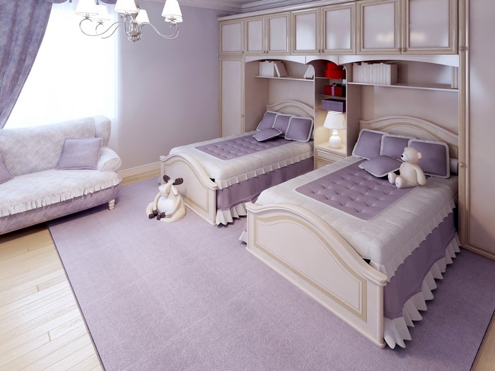 4K Interior Design Bedroom with Two Beds and Sofa
