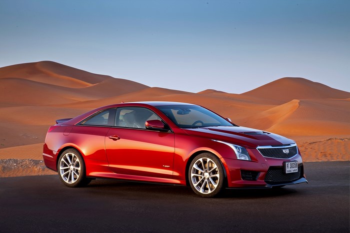 Red Cadillac ATS Coupe in Desert
