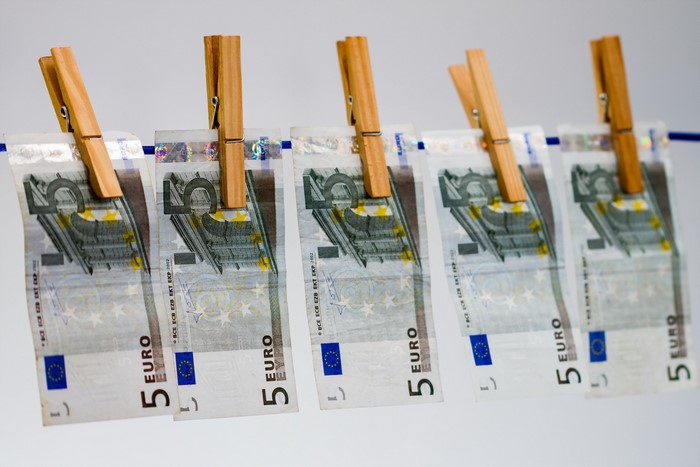 Five Euro Banknotes Hanging on a Clothesline