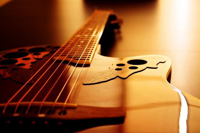 Closeup of an acoustic guitar