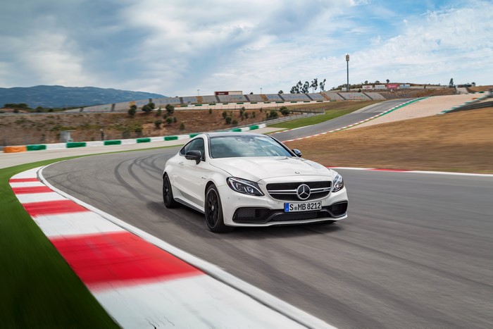 4K White 2015 Mercedes-Benz AMG C-class Coupe C205 on Track