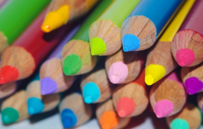 Closeup of a pile of colorful pencils