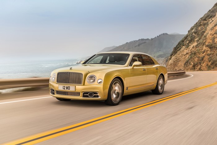 Yellow Bentley Mulsanne Speed on a Coastal Road