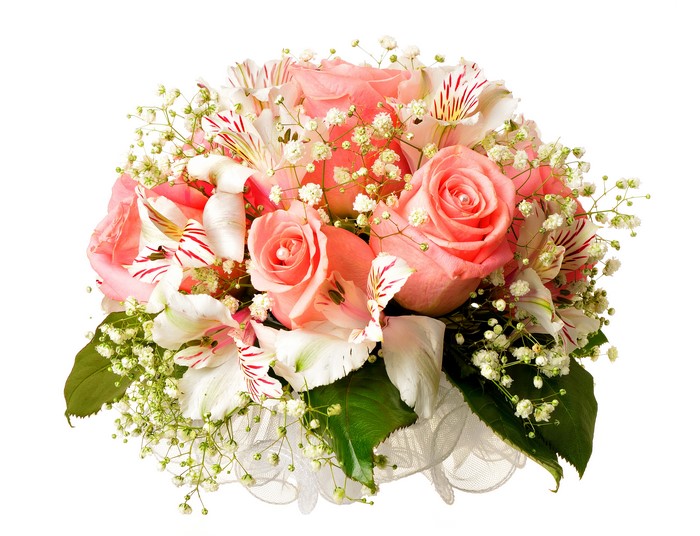 Bouquet of Pink Roses and Alstroemeria
