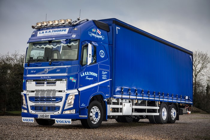 Blue Volvo L. & K.R. Thorpe Transport Truck
