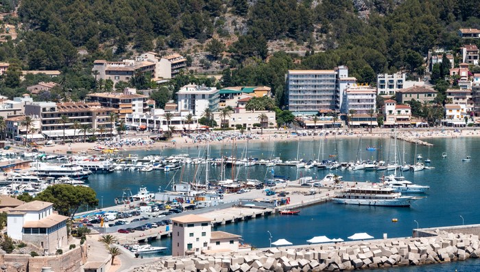 Port de Soller, Majorca, Spain with boats and beach