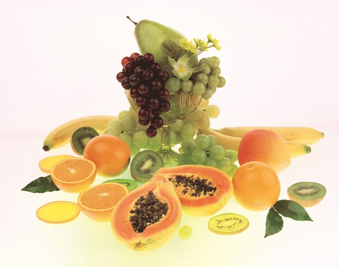 4K Fruit Arrangement with Grapes, Pears, Oranges, Bananas, and Kiwis