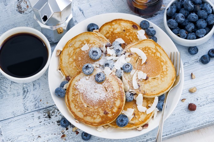 Pancakes with Blueberries and Coffee