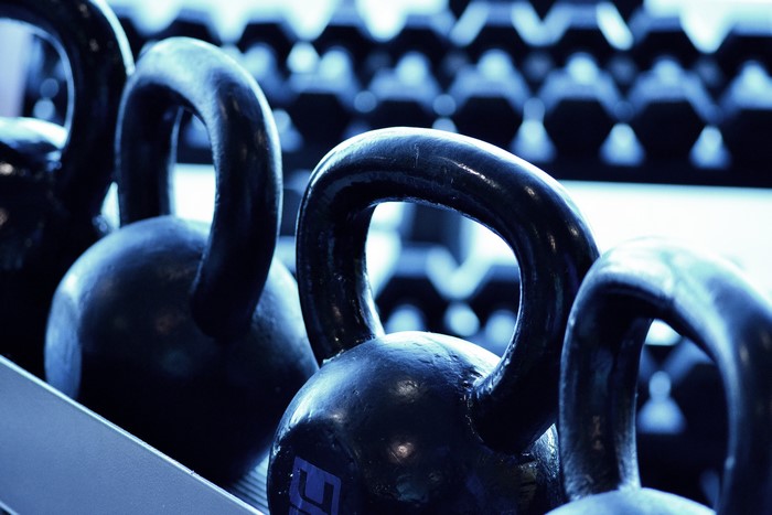 Kettlebells in a gym