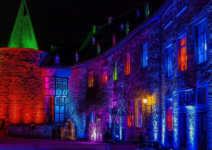 4K Night view of Hohenlimburg Castle, Germany