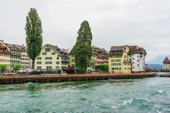 Houses on the Reuss River in Lucerne, Switzerland