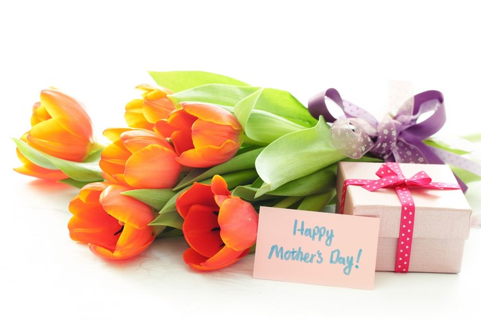 Orange Tulips with Gift and Mother's Day Card