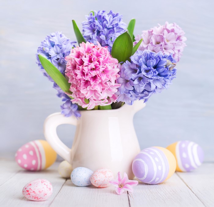 Hyacinths and Easter Eggs in a Jug