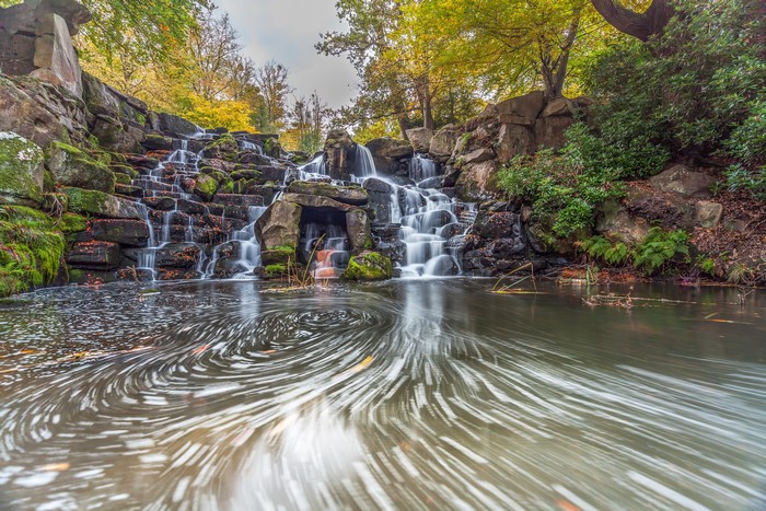 Virginia Water Waterfalls with Stones and River