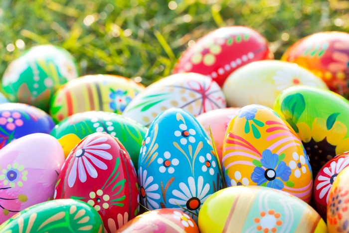 Colorful Easter Eggs on Green Grass