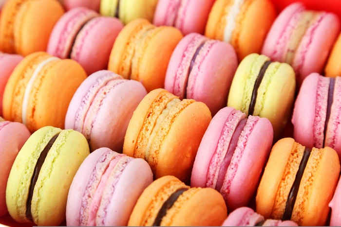 Closeup of colorful macarons
