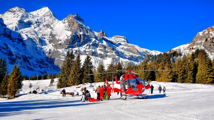Helicopter rescue operation in the Swiss Alps