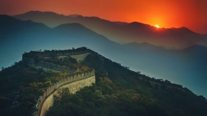 The Great Wall of China at sunset