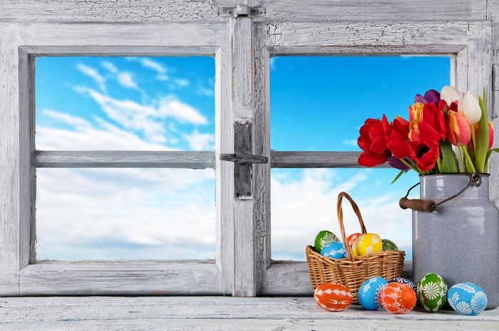 Easter Tulips and Eggs by the Window