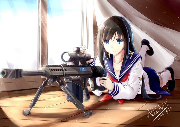 Girl with Barrett M107 sniper rifle