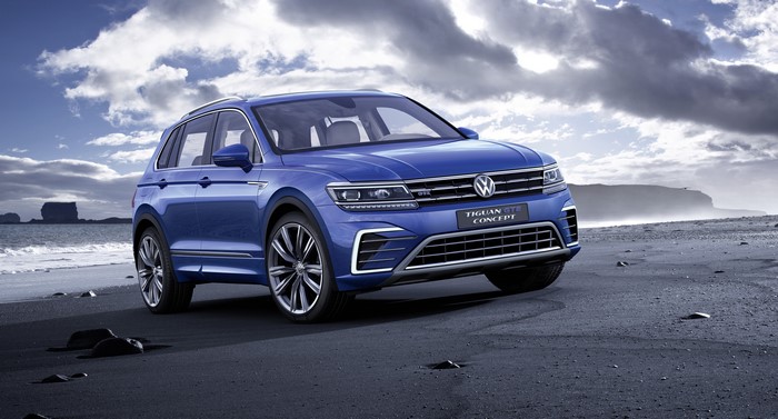 Blue Volkswagen Tiguan GTE Concept on a Beach