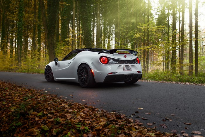 White Pogea Racing 4C Alfa Romeo in Forest