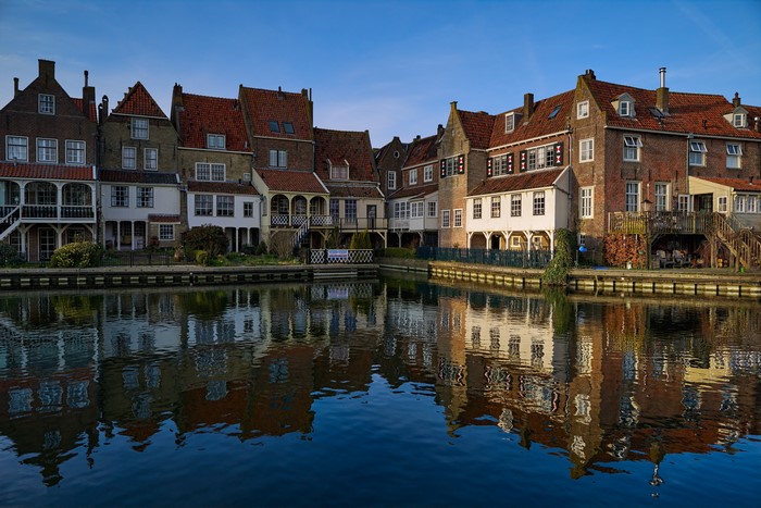 Houses along a canal in Enkhuizen, Netherlands