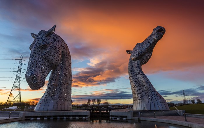 The Kelpies sculptures on Falkirk Forth and Clyde Canal, Scotland