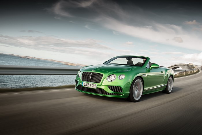 Green Bentley Continental GT Cabriolet in Motion