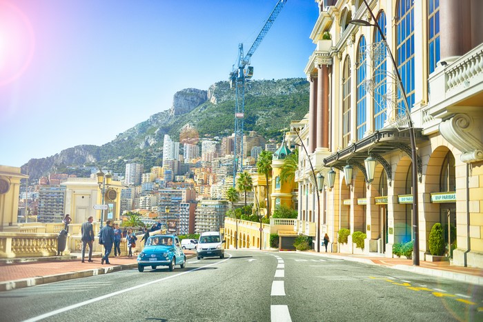 Monaco street with buildings and mountains