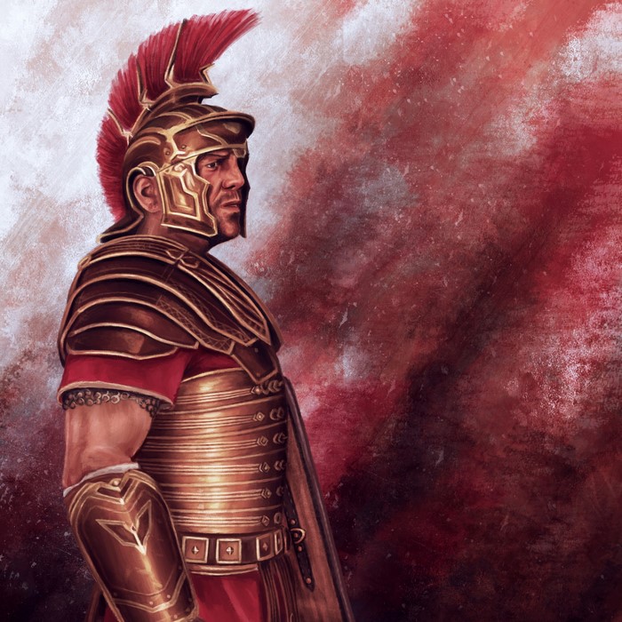 Roman soldier in armor and helmet