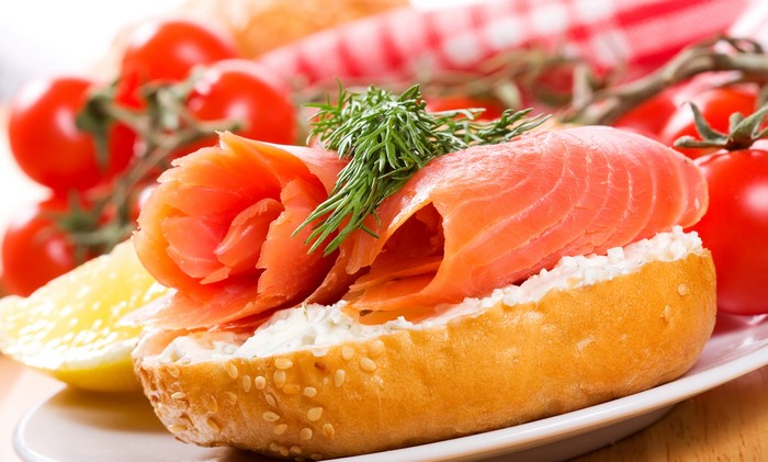 Bagel with smoked salmon, cream cheese, and dill