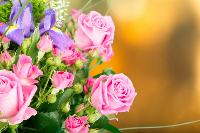 Pink Roses and Irises Bouquet