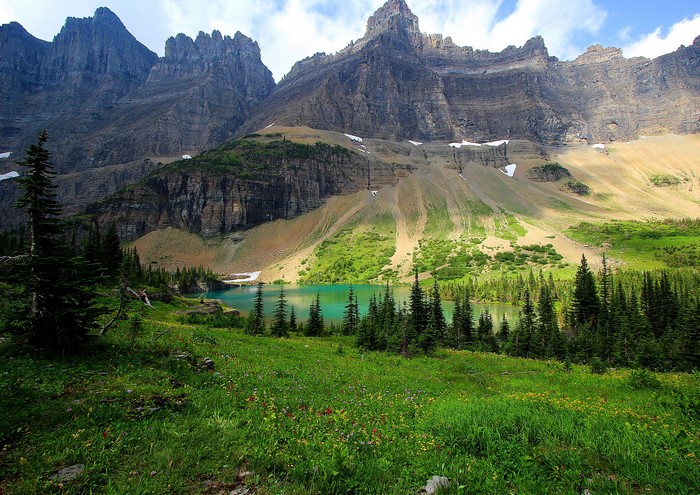 Glacier National Park Mountains and Lake Scenery